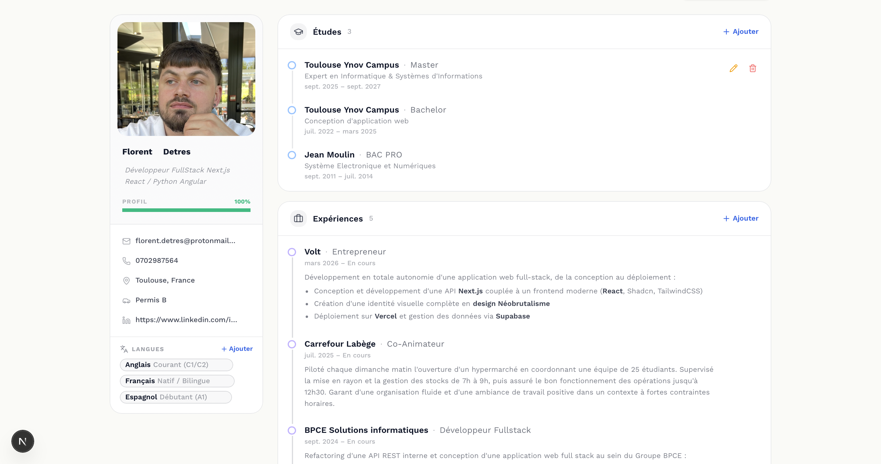 Dashboard Vovel — études et expériences extraites par l'IA
